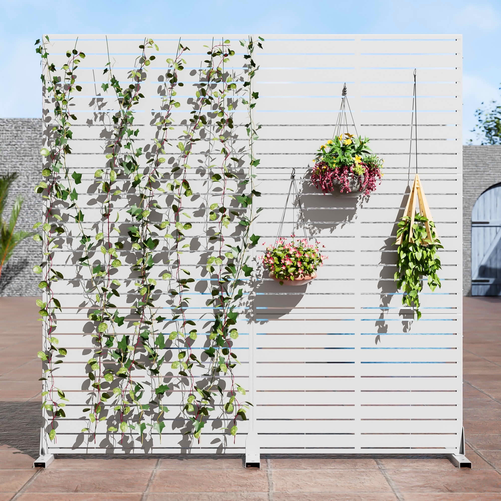 MAYEERTY 72x35 White Double-sided Outdoor Natural Privacy Panel Screen 6 Piece Set Natural Folding Divider for Backyard and Garden