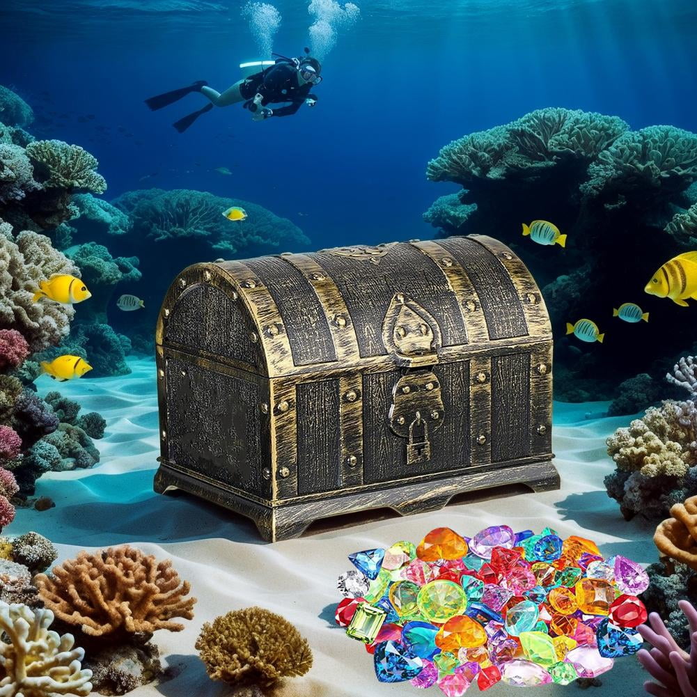 147 Pieces Pirate Treasure Chest Toy Box with Lock and 1 Treasure Map 100 Colorful Gems Earrings 2 40 Skeleto 4 Pirate