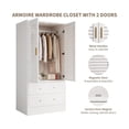 thumbnail image 6 of Wardrobe Armoire Closet with 2 Shutter Doors, White Wardrobe with Hanging Rods and 2 Drawers, Modern Bedroom Armoire with Gold Handles, 6 of 7