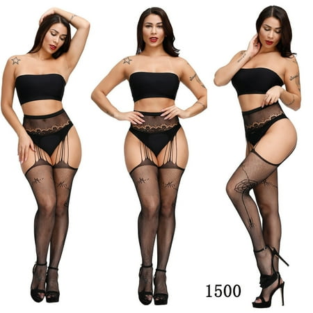 Generic Lace Garter Suit Lace Non-Slip Sexy Long Sling Stockings Mesh Stockings Sexy Lingerie plus Size