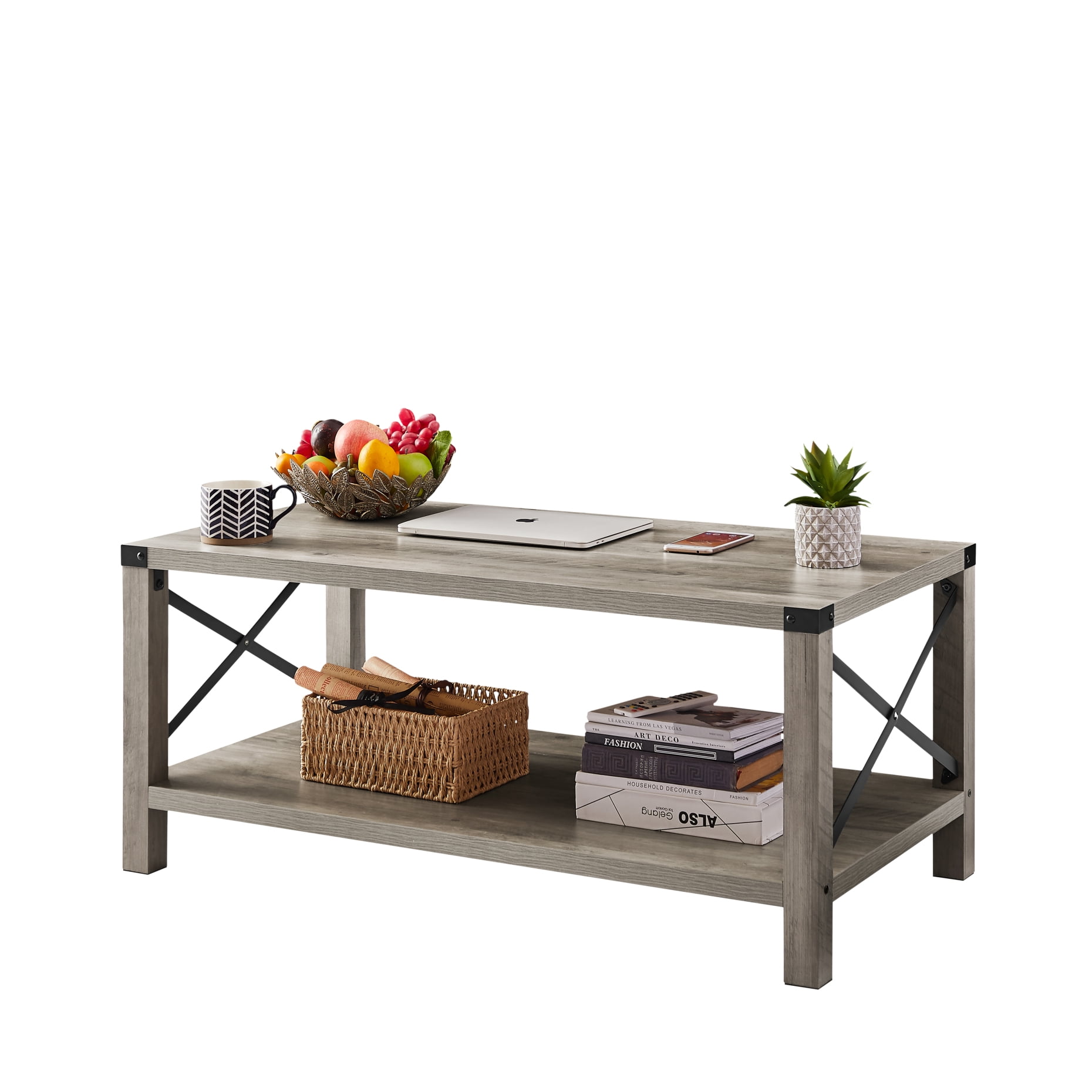 Coffee Table Farmhouse Coffee Table with Storage Shelf 2Tier Coffee