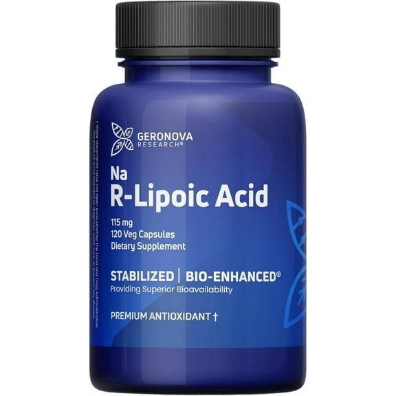 GeroNova Research Bio-Enhanced R-Alpha Lipoic Acid, Supports Healthy Nerves, 115 mg 120 Caps
