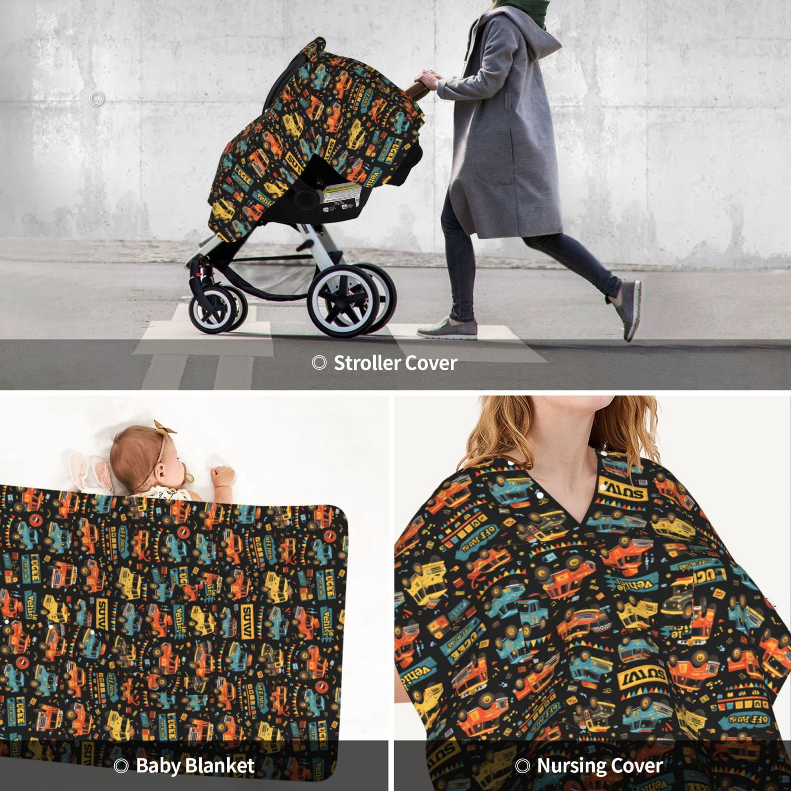 Car Seat Cover Baby - colorful SUV off road car Breathable Infant Car Seat Cover for Baby Carseat, Lightweight Comfort Baby Essentials Must Haves Newborn Stuff for Girl Boy