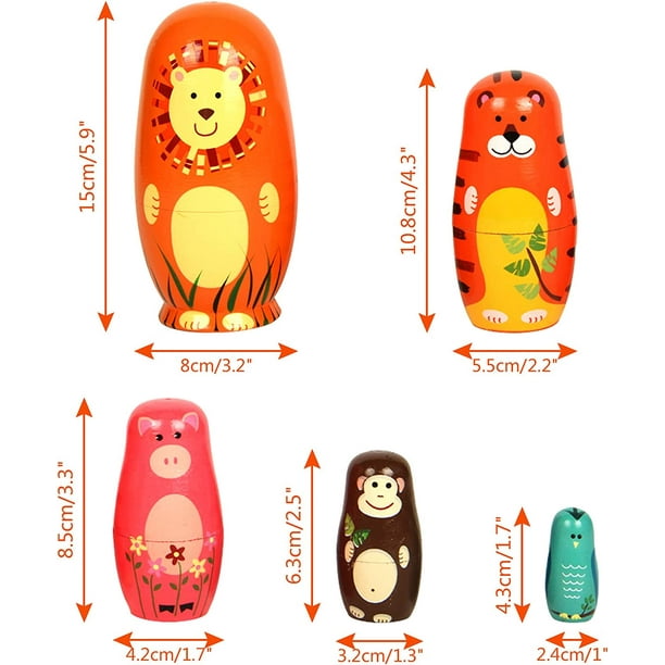 Muñecas Nesting HUOGUO de 6 cm de altura hechas a mano de madera, 5 piezas