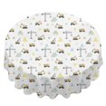 thumbnail image 2 of Excavator and Triangle White Pattern Round Tablecloth 60"x60", Wrinkle Resistant Wipeable Table Cover for Kitchen Dining Room Picnic Patio and Party, 2 of 4