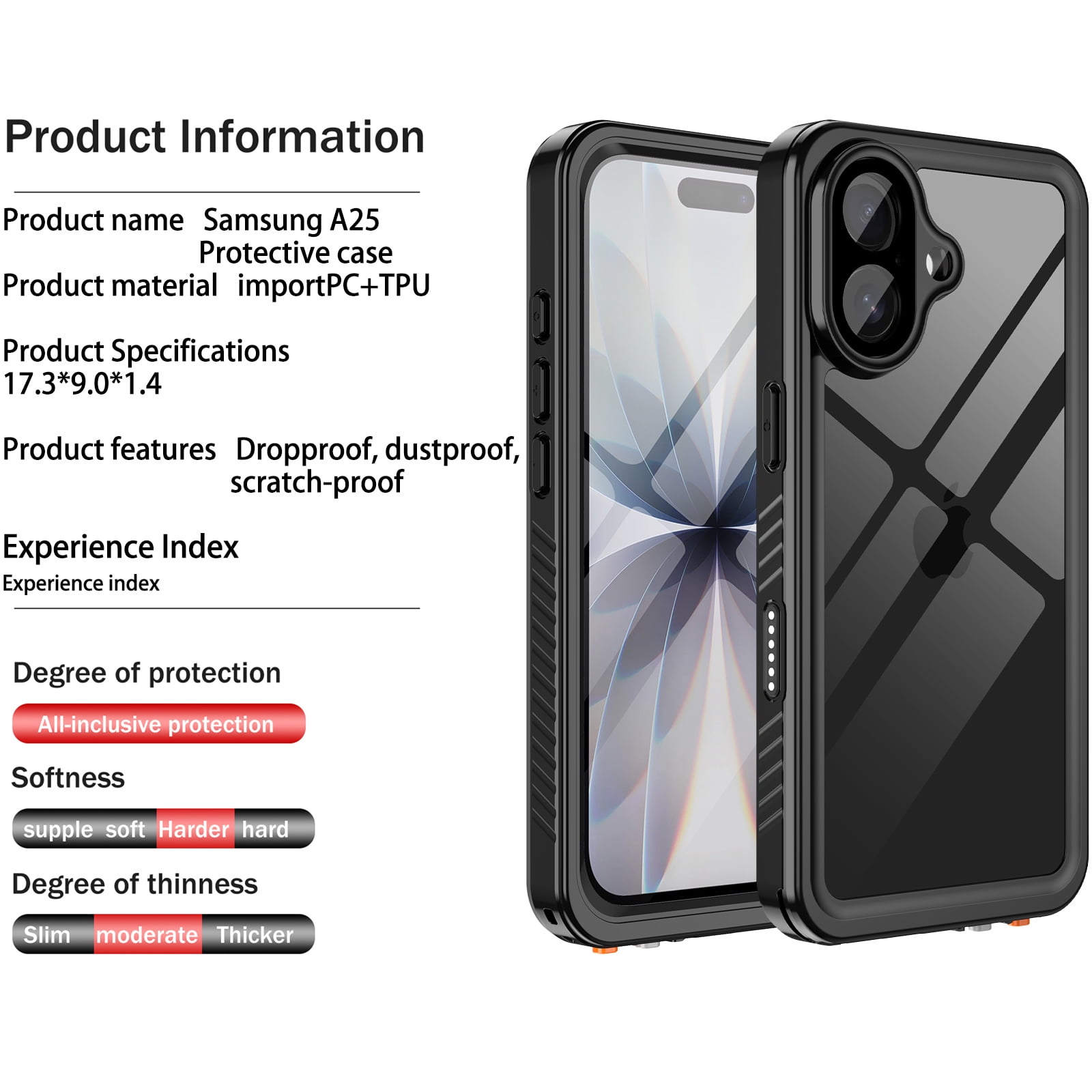Casetego For iPhone 17 Case,IP68 Waterproof 16FT Underwater Military Dustproof Shockproof Rugged with Built-in Screen Protector Full Protect Phone Cover with Lanyard,Black