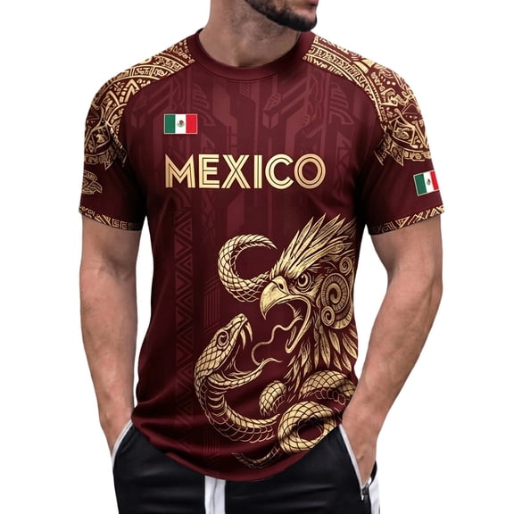 Rvusndi 2026 Mexico Soccer Shirt Men Tshirts Short Sleeves Summer Tops Graphic Tees Crew Neck Print Casual Basic Tees for Daily Wear