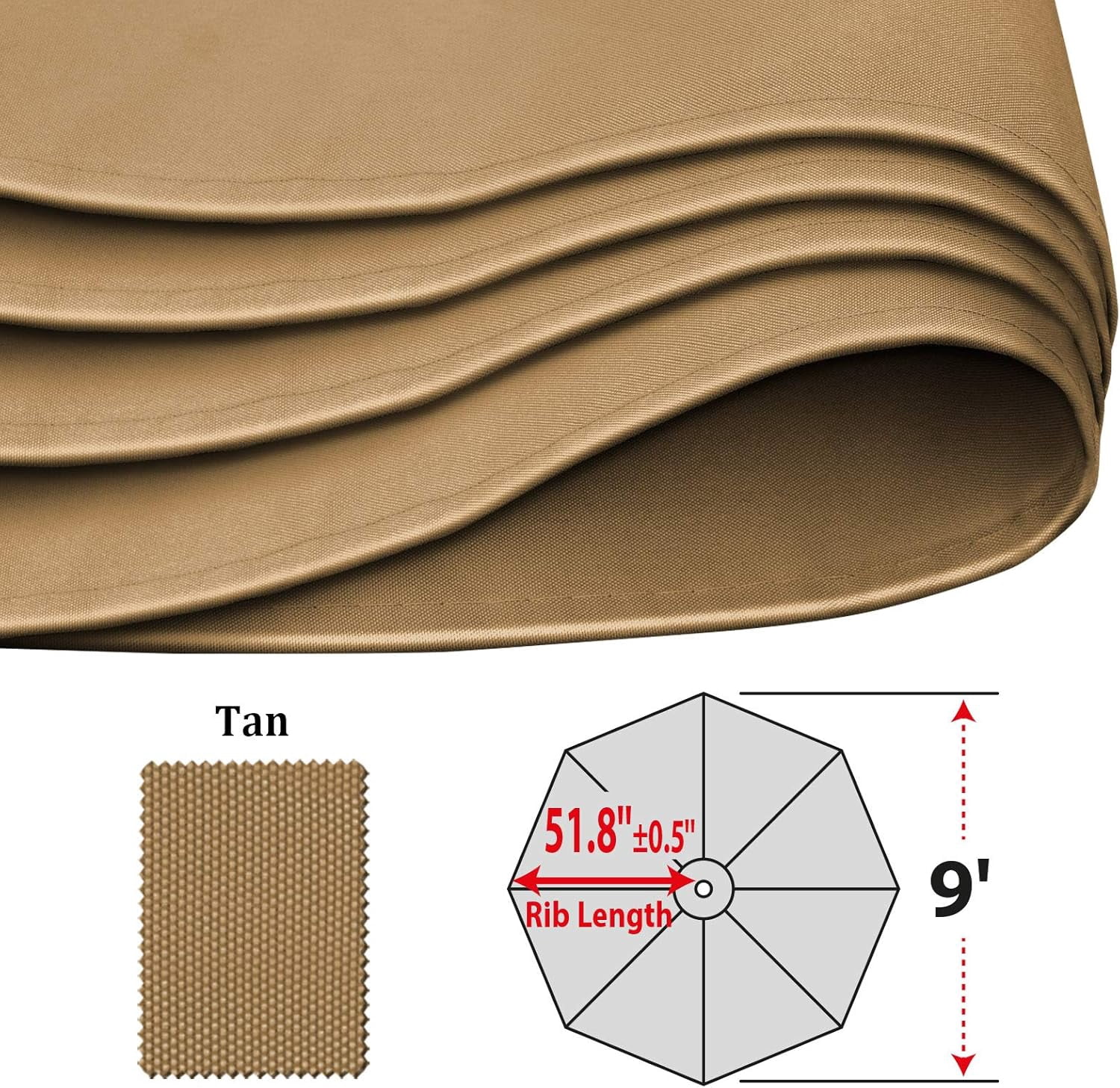 ALUVIERA 9ft Umbrella Cover Only for 8 Rib Outdoor Patio Umbrella Replacement Canopy Top
