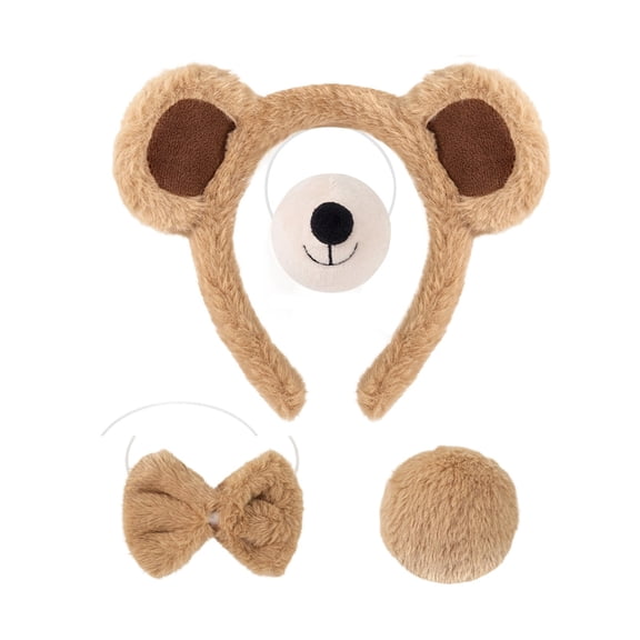 SUYOLL Plush Bear Ears Headband Accessory,Soft Fuzzy Bear Nose Bow Tie Tail Set For Cosplay Birthday Party Dress Up Photo Prop