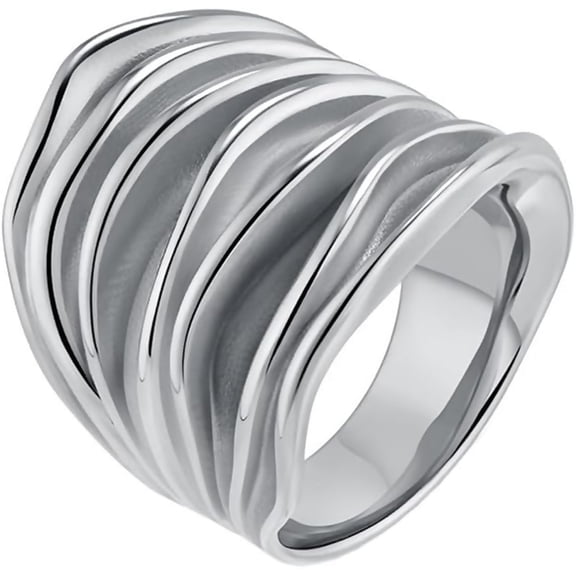 Zephyriana Women's Stainless Steel Minimalist Personality Dimpled Textured Finish Large Rings Hip Hop Jewelry
