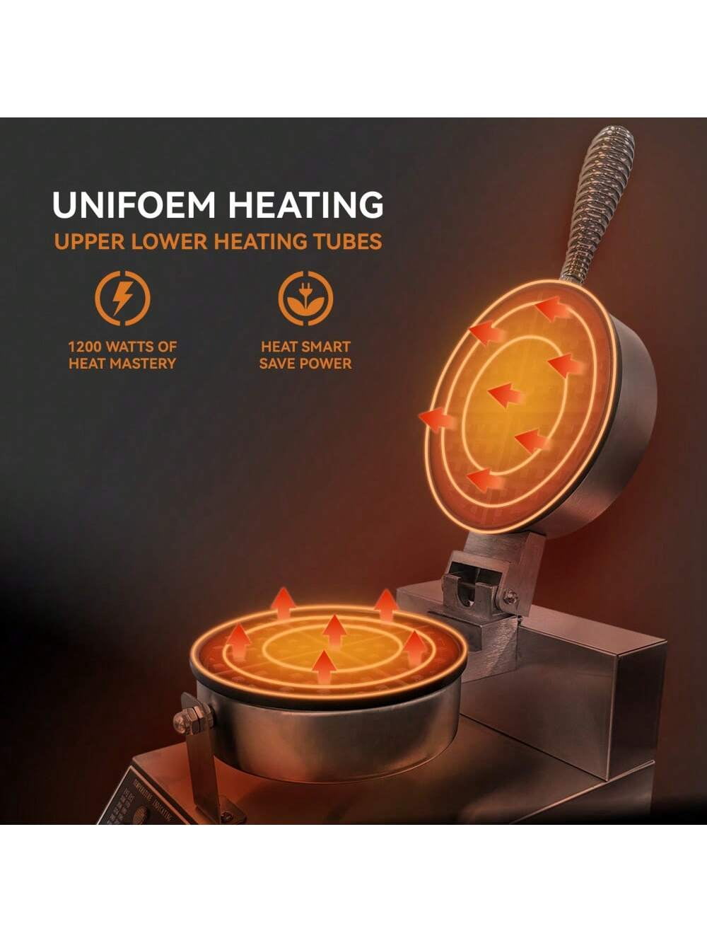 Commercial Waffle Maker,1200 W Round Nonstick Waffle Iron, Rotatable Waffle Baker Machine With 122-572℉ Temp Range And Time Control, Stainless Steel Waffle Maker Eflon-Coated Baking Pan