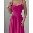 thumbnail image 3 of Hot Pink Womens Elegant Spaghetti Strap Ruched Waist Flowing Maxi Dress For Wedding Guest Or Formal Occasion, 3 of 7