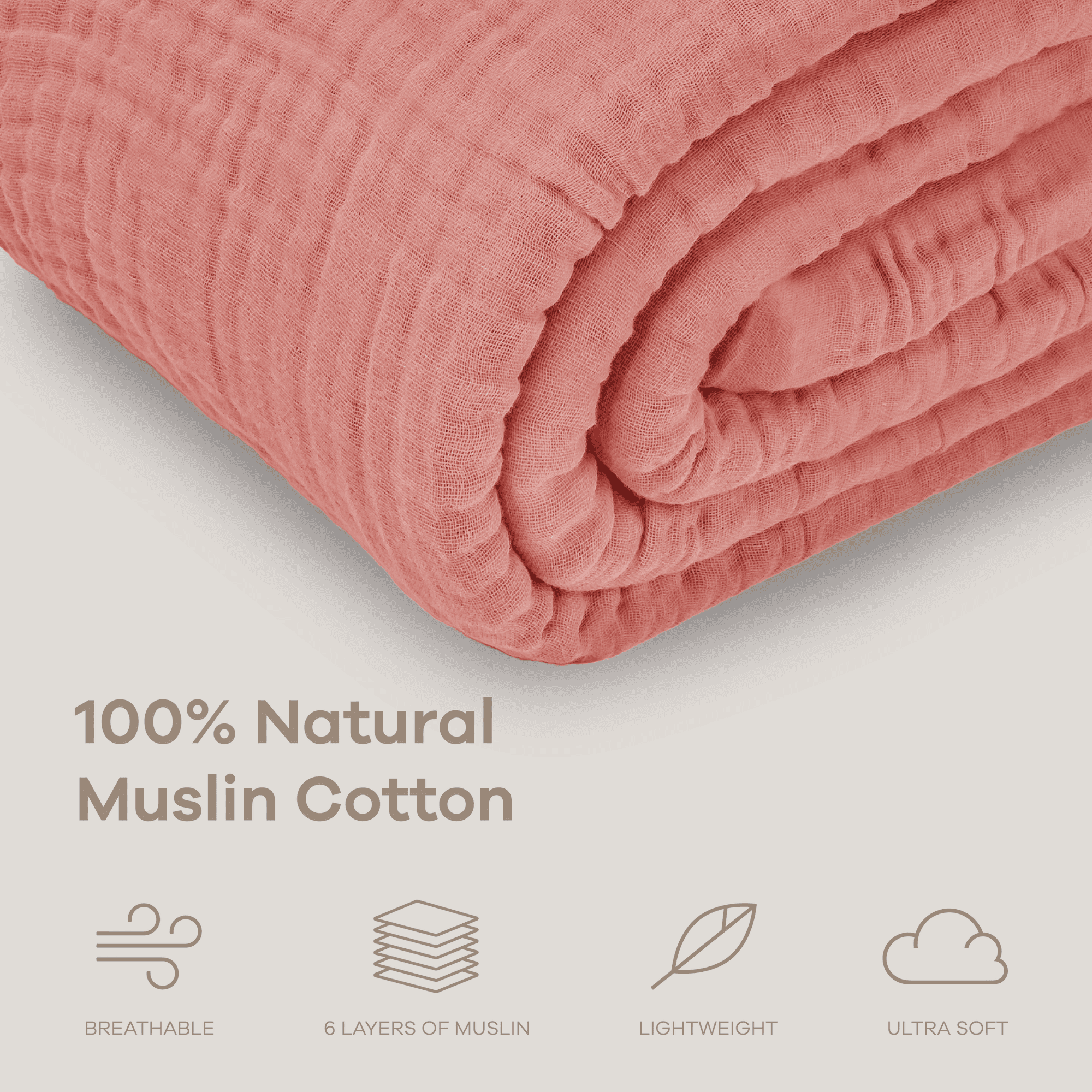 Comfy Cubs Muslin Blanket, Large 108” x 90”, 6 Layer Cooling Cotton Softness (Dusty Rose, King)