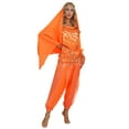 thumbnail image 3 of TiaoBug Women India Belly Dance Costume Lanterns Sleeves Top Pants Hip Scarf Head Scarf 4Pcs Orange One Size, 3 of 6