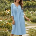 thumbnail image 5 of Meichang Summer Dresses for Women 3/4 Sleeve Button Henley Neck Midi Dress Casual Loose Fit Pleated Front Beach Dresses with Pockets, 5 of 7