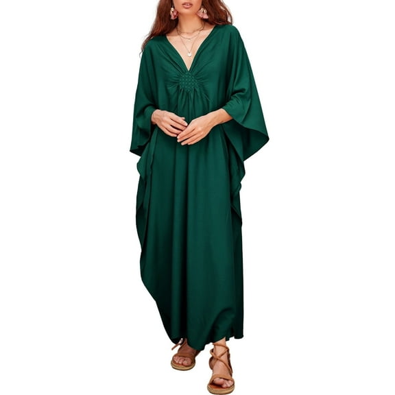 Bsubsaech Women Plus Size Kaftan Swimsuit Cover Up Long Maxi Dress Casual Loose Caftan Summer Beach Dress