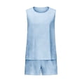 thumbnail image 4 of Women's Cotton Linen Shorts Set Loose Fitting Sleeveless Tank Tops with High Waist Shorts, Soft Lightweight Breathable Two Piece Outfits for Beach Vacation Daily Wear Light Blue L, 4 of 7