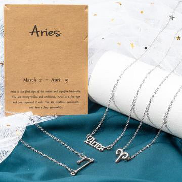 PANTIDE 3Pcs Aries Zodiac Layer Necklaces for Women Retro Gold