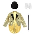 thumbnail image 5 of Hansber Kids Boys Magician Outfits Sparkly Sequin Tailcoat Blazer Jacket with Magic Wand and Hat Set for Stage Gold 8, 5 of 7