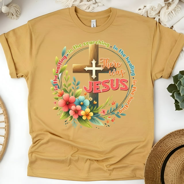 Christian Il Y Avait Jésus Croix et Foi Florale T-Shirt Graphique, Or, Taille TG