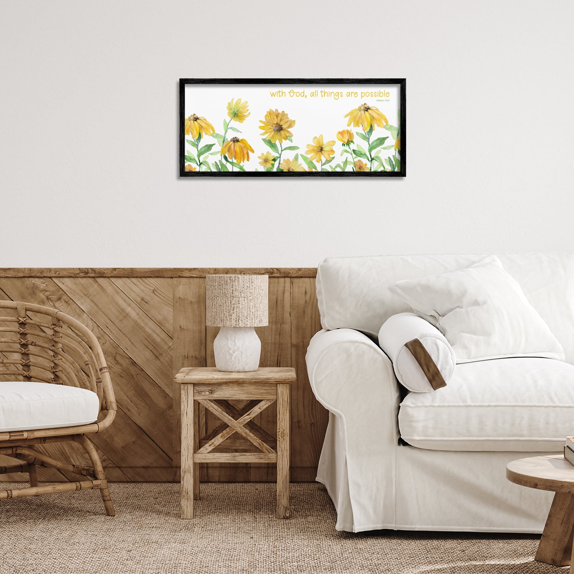 Stupell Industries With God Proverb & Daisies Black Framed Giclee Art, design by Lanie Loreth