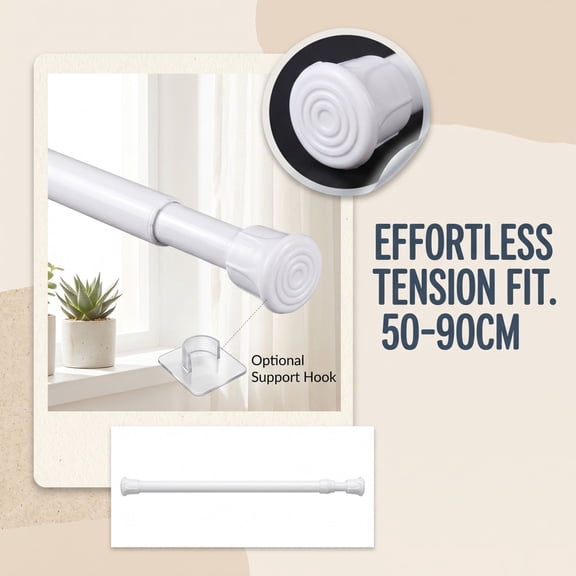 Adjustable Curtain Rod Tension with Spring Mechanism, White Renter Friendly Small Tension Rod for Bathroom Kitchen Windows, Versatile No Drill Curtain Rod 1 Pack