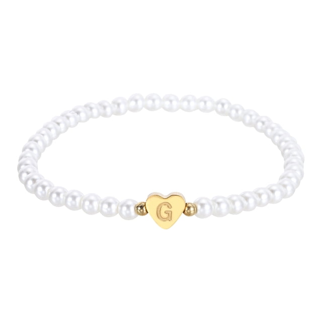 Pulsera Inicial de Perlas Uxcell para Mujeres, Pulseras de Letra de Perlas con Encanto de Corazón Dorado, Regalos de Cumpleaños de Moda para Mujeres, G