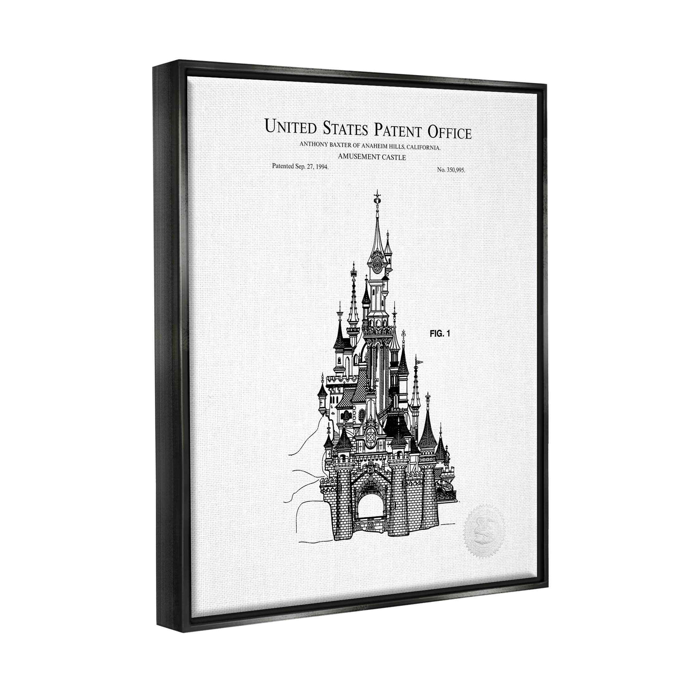 Stupell Industries Intricate Amusement Castle Diagram Graphic Art Jet Black Floating Framed Canvas Print Wall Art, Design by Karl Hronek