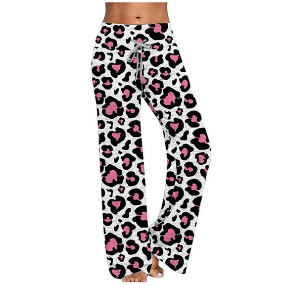 Owordtank Womens Pajama Wide Leg Elastic Trouser Casual Comfy Floral Print Lounge Pants