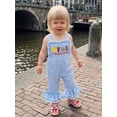 thumbnail image 6 of BemeyourBBs Toddler Baby Girls Let the Good Time Boil Caryfish Outfit Plaid Gingham Romper Overalls One Piece Jumpsuit Sleeveless Letter Lobster Embroidery Bell Bottom Overalls Toddler Summer Clothes, 6 of 9