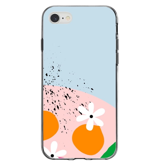 DistinctInk Clear Shockproof Hybrid Case for iPhone 7 8 SE (2020 Model) 4.7" Screen TPU Bumper Acrylic Back Tempered Glass Screen Protector - Summer Vibes Bold Flower Pink White Orange