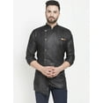 thumbnail image 1 of eloria Indian Traditional Men's Black Solid Thread Work Kurta, 1 of 7