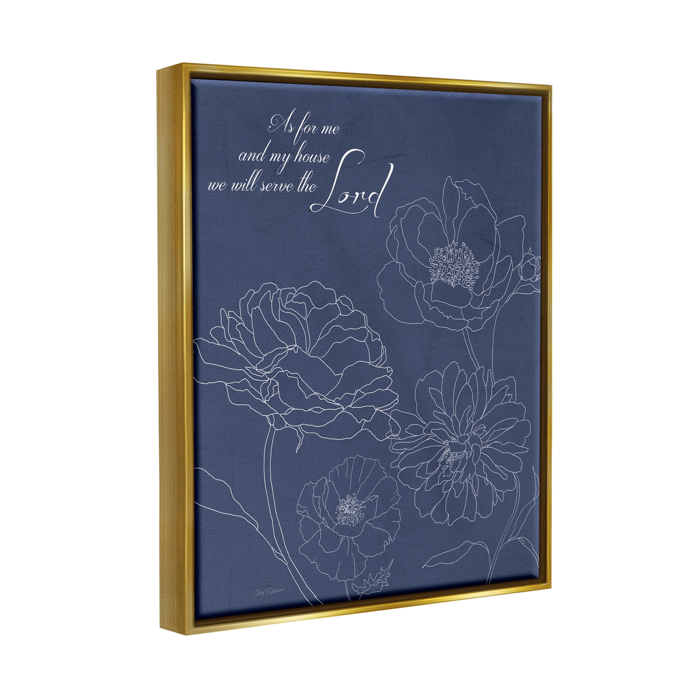 Stupell Industries Religious Floral Outline Phrase Graphic Art Metallic Gold Floating Framed Canvas Print Wall Art, Design by Carol Robinson