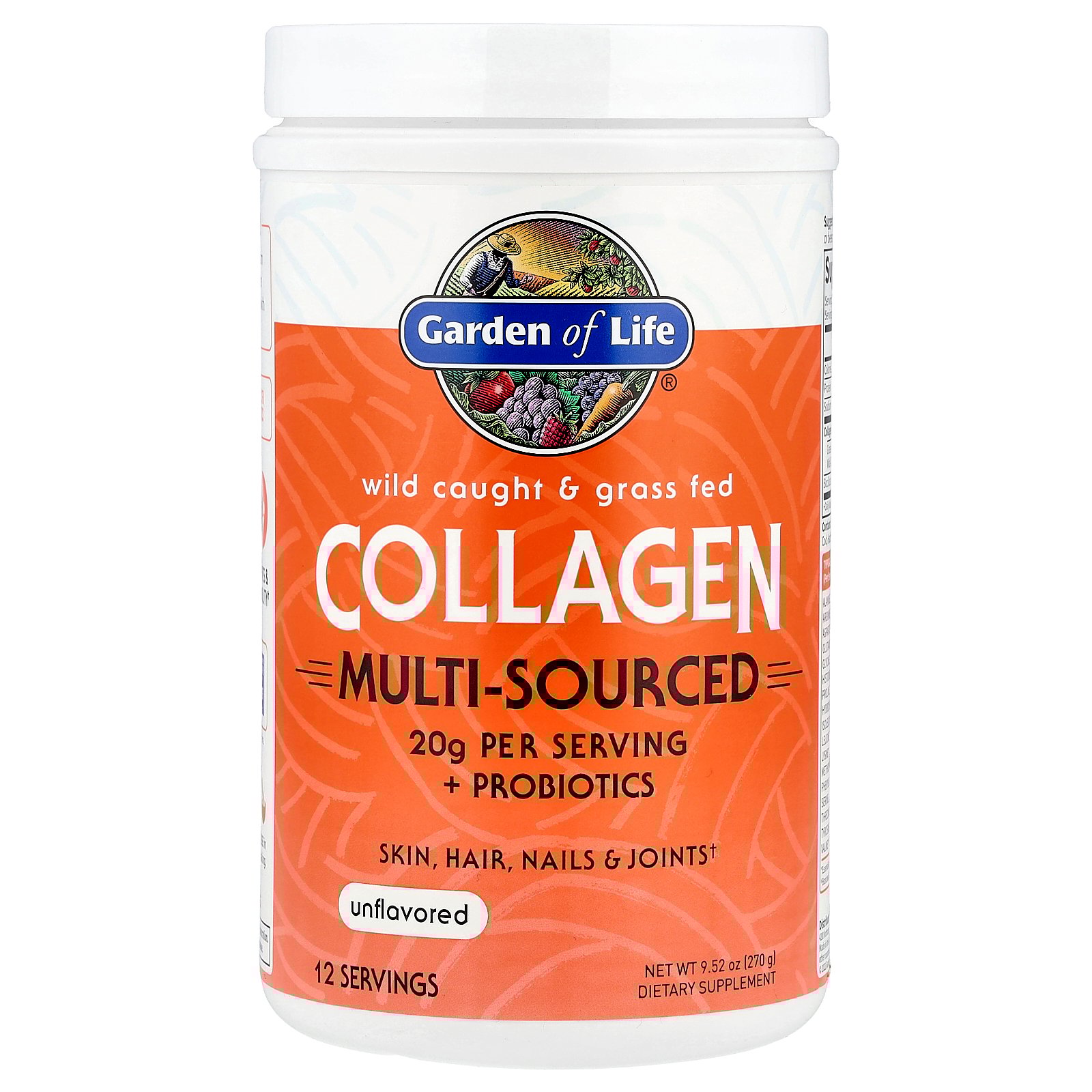 Garden of Life Wild Caught & Grass Fed Collagen, Multi-Sourced, Unflavored, 9.52 oz (270 g)