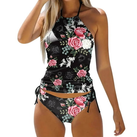 OJSFQUFP High Waisted Swimsuits for Women Hot Pink Women s Swimwear Tankini 2 Piece Normal Swimsuit Backless 2 Piece Padded Strap Bathing Suits Vacation Beach Wear Two Piece Bathing Suit XL