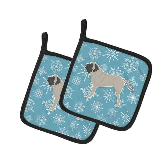 Carolines Treasures BB3556PTHD Winter Snowflake English Mastiff Pair of Pot Holders , 7.5HX7.5W, multicolor