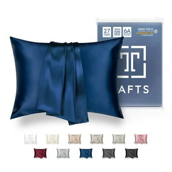 TAFTS Taie d'Oreiller en Soie de Mûrier Pure 22mm 6A pour Cheveux et Peau avec Fermeture Éclair, Rafraîchissante, Naturelle, Biologique, Double Face (Bleu Marine, King 20"x36 Pouces, 22 Momme 1 Pce)