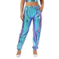 thumbnail image 2 of LEKWK Metallic Pants Women Regular Fit High Waisted Jogger Pants with Pockets Shiny Holographic Pants Sparkly Track Trousers for Clubwear Party Outfits, 2 of 8