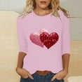 thumbnail image 3 of Sijiajgjfu 3/4 Lenght Sleeve T Shirt for Women Glitter Heart Graphic Valentines Day Shirts Fashion Crew Neck Tunic Tops Shirts Pink XL, 3 of 6