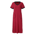 thumbnail image 4 of Women Long Nightdress Short Sleeve V Neck Tunic Maxi Dress Soft Sleep Dress Elegant Pajamas Loungewear Nightdress Cotton Sleepwear Homewear Jumper Dress Long Nightgown with Pockets, 4 of 5