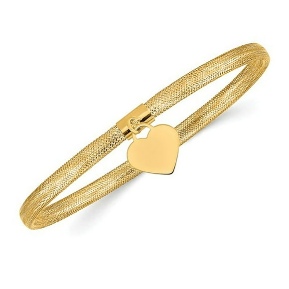 14K Yellow Gold Heart Mesh Stretch Bracelet