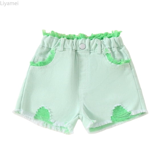 Liyamei Girls Casual Shorts with Distressed Detail for Summer Play Size 2-7,Green