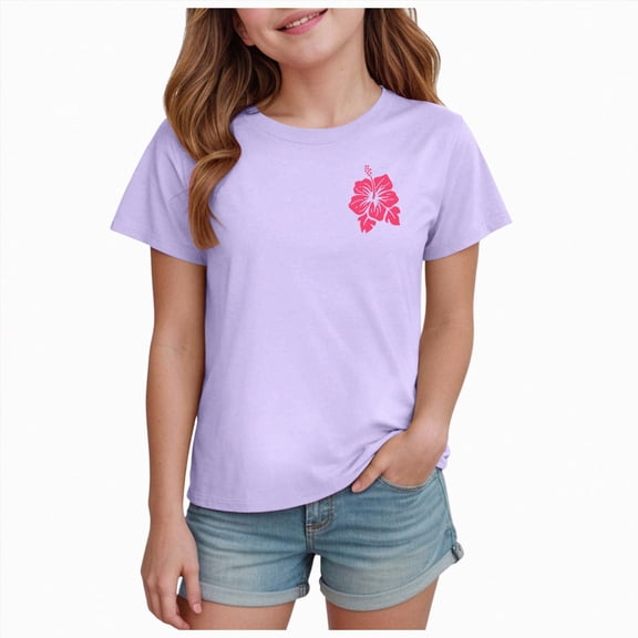 BOBOGOJP Oversized Graphic Floral T Shirts Teens Girls Cottage Loose Tees Casual Vintage Tops Light Purple for Size 160