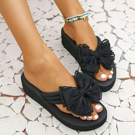 

Bowknot Elegance: Stylish Non-slip Platform Wedge Flip Flops for Chic Summer Comfort & Beach Wear