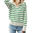 thumbnail image 3 of Prolriy Chandails pour Femmes Chandail Uni Cardigan Décontracté à Revers Rayé Chandails Femmes Hauts Verts m, 3 of 5