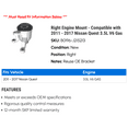 thumbnail image 2 of Right Engine Mount - Compatible with 2011 - 2017 Nissan Quest 3.5L V6 Gas 2012 2013 2014 2015 2016, 2 of 2