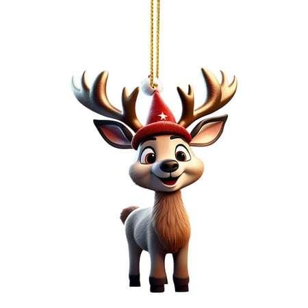 

2D Acrylic Cartoon Fawn Christmas Tree Pendant Christmas Cartoon Cute Christmas Hat Fawn Double Print 2D Pendant 1 Piece Christmas Holder Wreath Christmas Small Decorations Swinging Ornament Grapevine