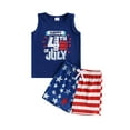 thumbnail image 2 of Aojekbee Independence Day Kids Boys Clothes Suits Letter Print Crew Neck Sleeveless Tank Tops Flag Stars Stripe Print Shorts 2Pcs Set, 2 of 10