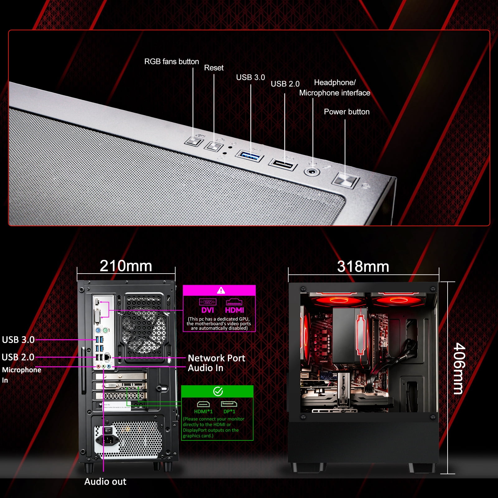 WIWB Gaming PC Desktop, Ryzen 7 4700LE, RX 580 8GB, 16GB DDR4 RAM