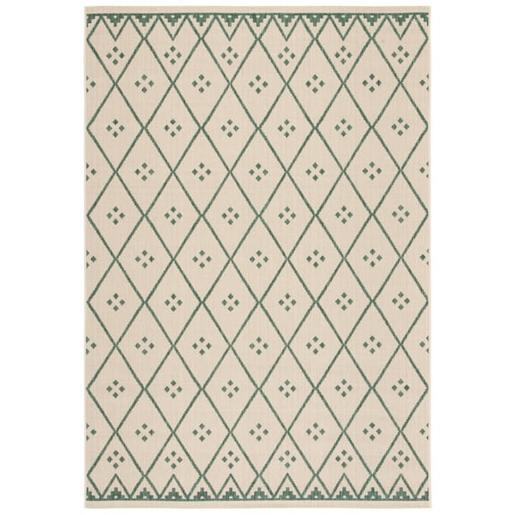 SAFAVIEH Courtyard Cori Bordered Indoor/Outdoor Area Rug, Beige/Green, 4' x 5'7"